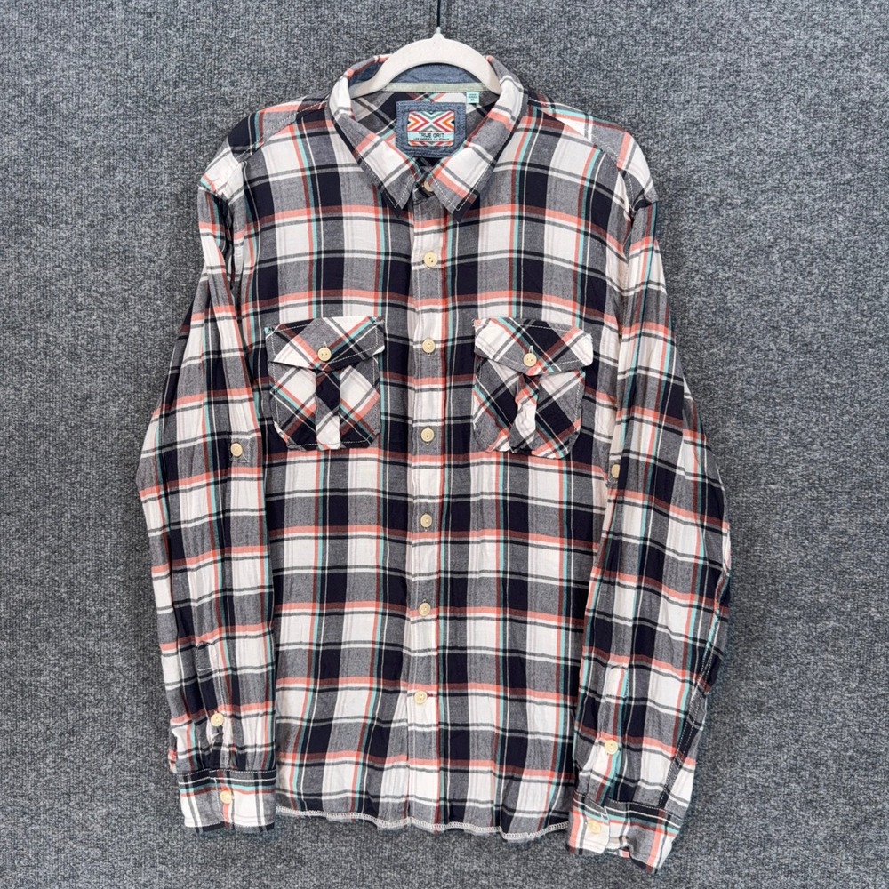 True Grit Shirt Mens XL Multicolor Plaid Cotton Long Sleeve Button Up Casual